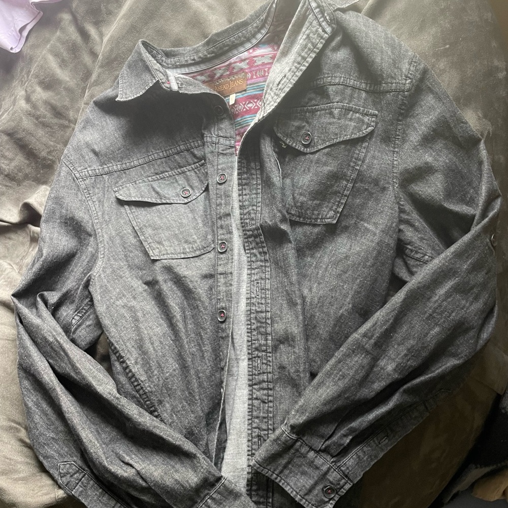 Grey Territory Ahead Denim Button Up shirt